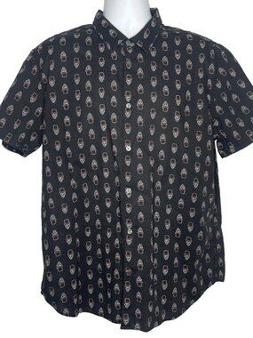 John Varvatos Short Sleeve Button Up Shirt Size XL Skull Top Hat All Over Print